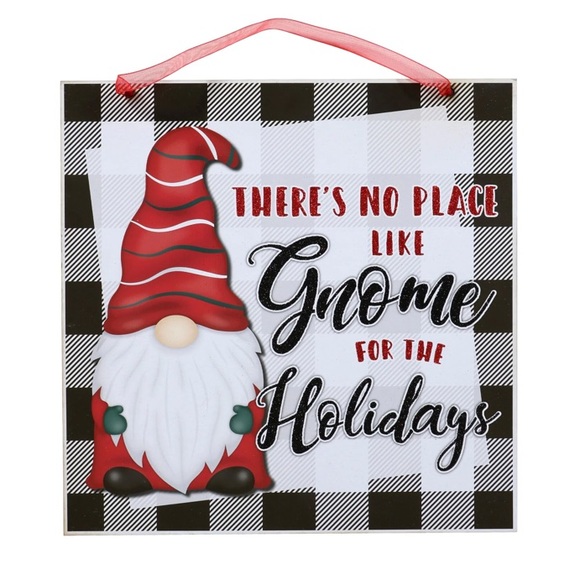 NWT There’s Gnome Place Like Home For the Holidays Glittered Buffalo Check Sign - Picture 5 of 5